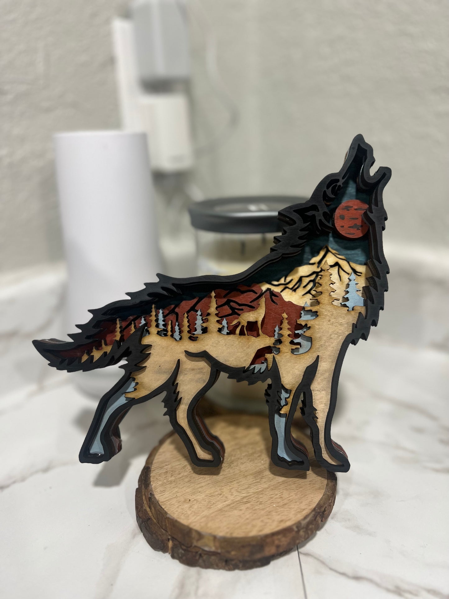 3D Wolf Layered Decor